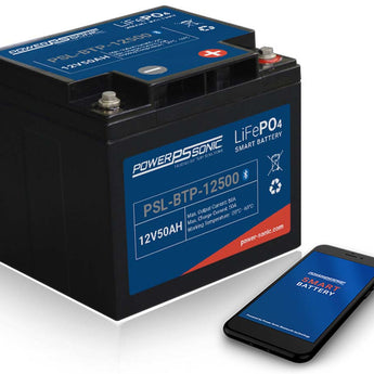 Power-Sonic PSL-BTP-12500 Blue Tooth Enabled 50AH 12.8V Rechargeable Lithium Iron Phosphate (LiFePO4) Battery - M6 Terminals