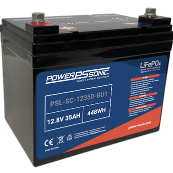 Power-Sonic PSL-SC-12350-GU1 35AH 12.8V Group U1 Rechargeable Deep Cycle Lithium Iron Phosphate (LiFePO4) Battery - M8 Terminals