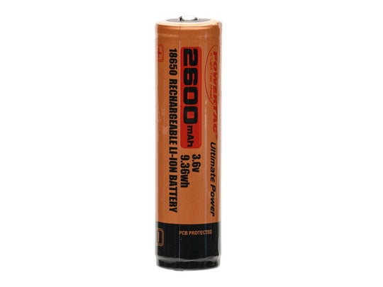 Powertac 18650 2600mAh 3.7V Protected Lithium Ion (Li-ion) Button Top Battery