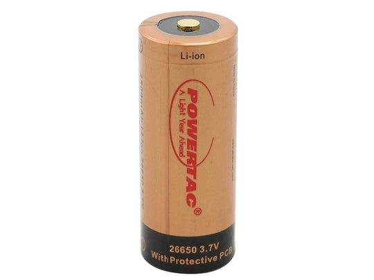 Powertac 26650 4500mAh 3.7V Protected Lithium Ion (Li-ion) Button Top Battery