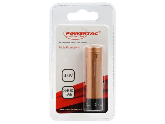 Powertac 18650 3400mAh 3.7V Protected Lithium Ion (Li-ion) Button Top Battery