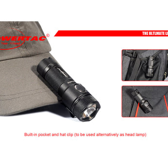 Powertac E10R Rechargeable Flashlight - 600 Lumens - CREE XM-L2 U2 LED - Includes 1 x RCR123A