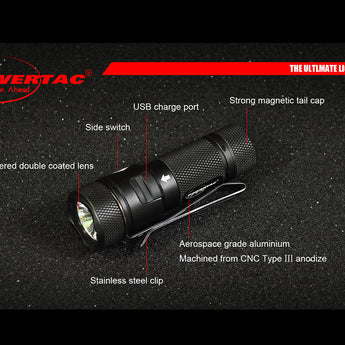 Powertac E10R Rechargeable Flashlight - 600 Lumens - CREE XM-L2 U2 LED - Includes 1 x RCR123A