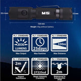 Powertac M5-G3 Rechargeable LED Flashlight - CREE XM-L2 U3 - 2030 Lumens - Includes 1 x 18650