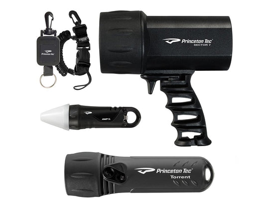 Princeton Tec NAV Pack LED Dive Light Kit - with Sector 7, Torrent and AMP 1 LC Dive Lights - Black