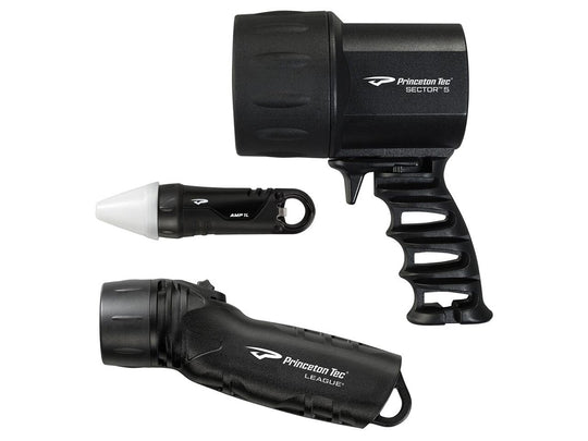 Princeton Tec Reef Pack Dive Light Kit - with Sector 5, League 100 and AMP 1 LC Dive Lights - Black