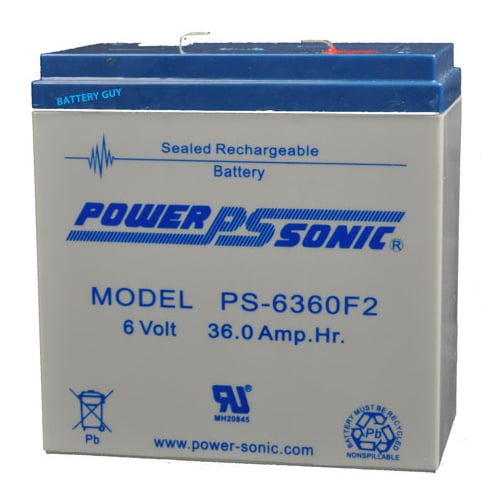 Power-Sonic PS-6360 36AH 6V Rechargeable Sealed Lead Acid (SLA) Battery - F2 Terminals