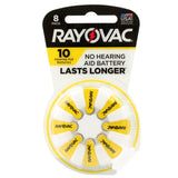Rayovac 10-8 (8PK) Size 10 75mAh 1.45V Zinc Air Yellow Hearing Aid Batteries - 8 Piece Retail Card