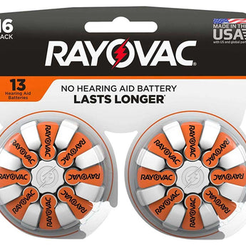 Rayovac 13-16 (16PK) Size 13 310mAh 1.45V Zinc Air Orange Hearing Aid Batteries - 16 Piece Retail Card