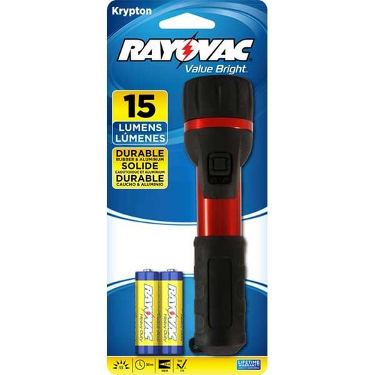 Rayovac Value Bright  Krypton Flashlight - Incandescent Bulb - 15 Lumens - Includes 2 x AAs (-B-RBC)
