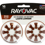 Rayovac 312-16 (16PK) Size 312 180mAh 1.45V Zinc Air Brown Hearing Aid Batteries - 16 Piece Retail Card