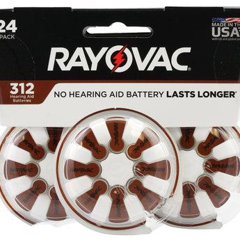 Rayovac 312-24 (24PK) Size 312 180mAh 1.45V Zinc Air Brown Hearing Aid Batteries - 24 Piece Retail Card