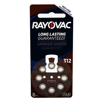 Rayovac 312-8 (8PK) Size 312 180mAh 1.45V Zinc Air Brown Hearing Aid Batteries - 8 Piece Retail Card