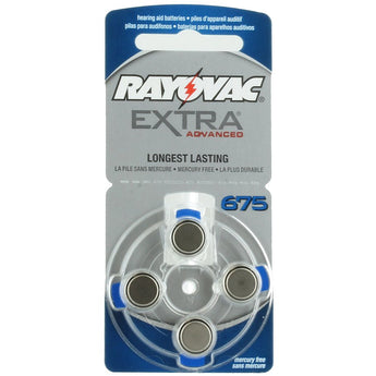 Rayovac 675AE-4LD (4PK) Size 675 1.45V Zinc Air Blue Hearing Aid Batteries - 4 Pack Retail Card