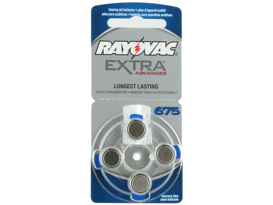 Rayovac 675AE-4LD (4PK) Size 675 1.45V Zinc Air Blue Hearing Aid Batteries - 4 Pack Retail Card