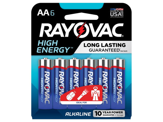 Rayovac 815-6HEF High Energy (6PK) AA 1.5V Alkaline Button Top Batteries - 6 Pack Retail Pack