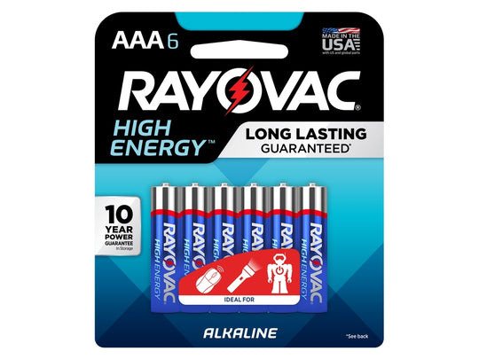 Rayovac 824-6HEF High Energy (6PK) AAA 1.5V Alkaline Button Top Batteries - 6 Pack Retail Pack