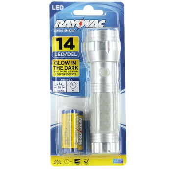 Rayovac Value Bright Glow-in-the-Dark 14-LED Flashlight - 18 Lumens - Includes 3 x AAAs - Color May Vary (BEGL3AAA-BA)