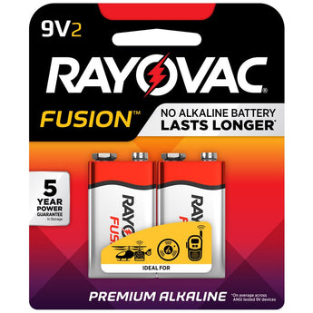 Rayovac Fusion A1604-2T 9V Alkaline Batteries with Snap Connectors - 2 Piece Retail Card