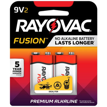 Rayovac Fusion A1604-2T 9V Alkaline Batteries with Snap Connectors - 2 Piece Retail Card