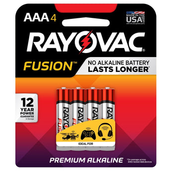 Rayovac Fusion 824-4T AAA 1.5V Alkaline Button Top Batteries - 4 Piece Retail Card