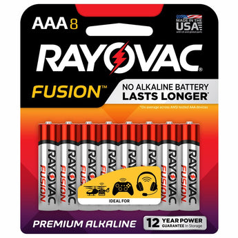 Rayovac Fusion 824-8CT AAA 1.5V Alkaline Button Top Batteries - 8 Piece Retail Card