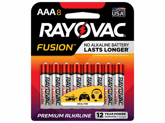 Rayovac Fusion 824-8CT AAA 1.5V Alkaline Button Top Batteries - 8 Piece Retail Card