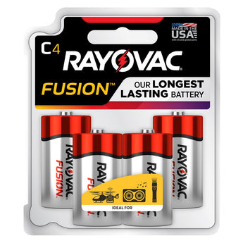 Rayovac Fusion 814-4T C-cell 1.5V Alkaline Button Top Batteries - 4 Piece Retail Card