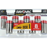 Rayovac Fusion 814-8CT C-cell 1.5V Alkaline Button Top Batteries - 8 Piece Retail Card