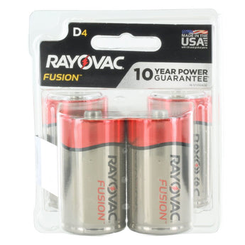 Rayovac Fusion 813-4T D-cell 1.5V Alkaline Button Top Batteries - 4 Piece Retail Card