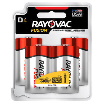 Rayovac Fusion 813-4T D-cell 1.5V Alkaline Button Top Batteries - 4 Piece Retail Card