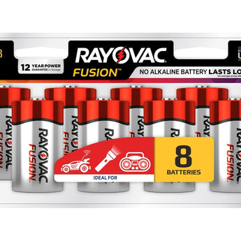 Rayovac Fusion 813-8CT D-cell 1.5V Alkaline Button Top Batteries - 8 Piece Retail Card