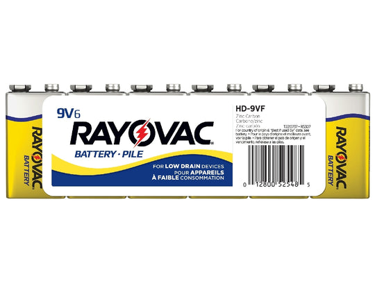 Rayovac Heavy Duty HD-9VF 485mAh Zinc Chloride Batteries with Snap Connectors - 6 Pack Shrink Wrap