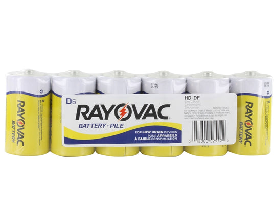 Rayovac Heavy Duty HD-DD D-cell 1.5V Zinc Chloride Button Top Batteries - 6 Pack Shrink Wrap