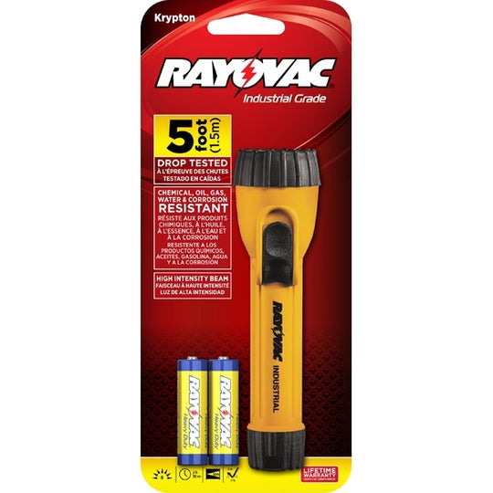 Rayovac Industrial Krypton Flashlight with Ring Hanger - Incandescent Bulb - 8 Lumen - Includes 2 x AAs (I2AA-B)