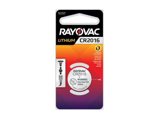 Rayovac Specialty KE CR2016 90mAh 3V Lithium Primary (LiMNO2) Coin Cell Battery for Keyless Entry - 1 Piece Retail Card