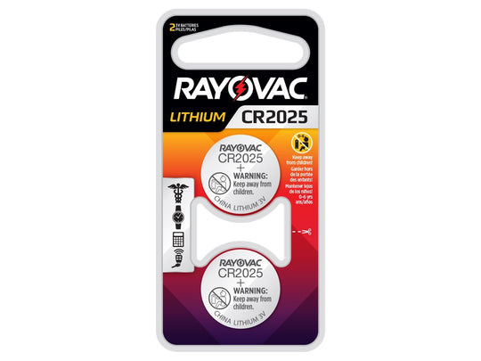 Rayovac Specialty KE CR2025-2 165mAh 3V Lithium Primary (LiMNO2) Coin Cell Batteries for Keyless Entry - 2 Piece Retail Card