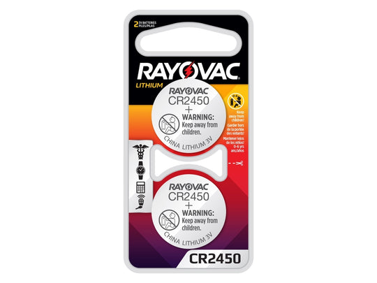 Rayovac Specialty KE CR2450-2 3V Lithium Primary (LiMNO2) Coin Cell Batteries for Keyless Entry - 2 Piece Retail Card