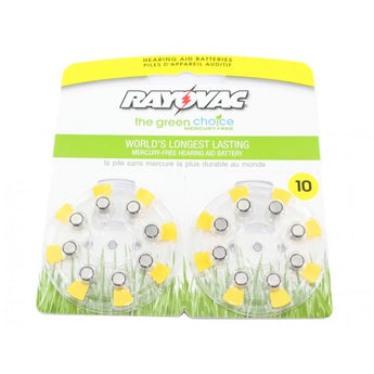 Rayovac L10ZA-16ZM Size 10 75mAh 1.45V Zinc Air Hearing Aid Batteries - 16 Piece Retail Card