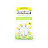 Rayovac L10ZA-8ZM (8PK) Size 10 75mAh 1.45V Zinc Air Yellow Hearing Aid Batteries - 8 Piece Retail Card