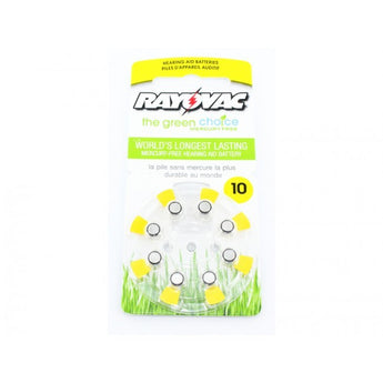 Rayovac L10ZA-8ZM (8PK) Size 10 75mAh 1.45V Zinc Air Yellow Hearing Aid Batteries - 8 Piece Retail Card