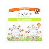 Rayovac 13-16 (16PK) Size 13 310mAh 1.45V Zinc Air Orange Hearing Aid Batteries - 16 Piece Retail Card