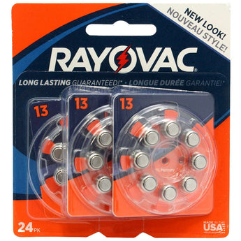 Rayovac 13-24 (24PK) Size 13 310mAh 1.45V Zinc Air Orange Hearing Aid Batteries - 24 Piece Retail Card