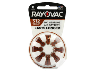 Rayovac 312-8 (8PK) Size 312 180mAh 1.45V Zinc Air Brown Hearing Aid Batteries - 8 Piece Retail Card