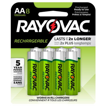 Rayovac Rechargeable LD715-8OPA AA 1350mAh 1.2V Nickel Metal Hydride (NiMH) Button Top Batteries - 8 Piece Retail Card