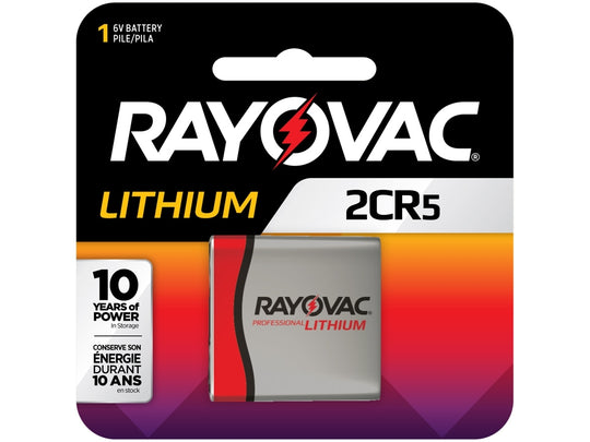 Rayovac Specialty RL 2CR5 1400mAh 6V Lithium Primary (LiMNO2) Battery, Cap and Recessed Base - 1 Piece Retail Card