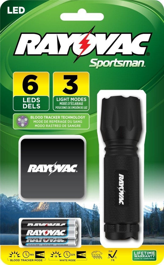 Rayovac Sportsman 3-in-1 Blood Tracker Flashlight - White, Red and UV LEDs - 18 Lumens - Includes 3 x AAAs (SPBT3AAA-B)