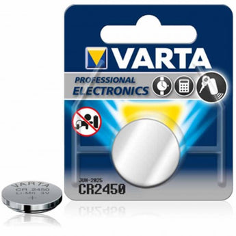 Varta Electronics 6450 CR2450 620mAh 3V Lithium Primary (LiMnO2) Coin Cell Battery - 1 Piece Retail Card