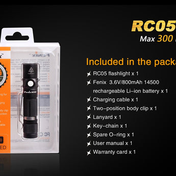 Fenix RC05 Rechargeable Flashlight with Magnetic Charging Cable - CREE XP-G2 R5 LED - 300 Lumens - Includes 1 x 14500