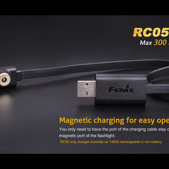 Fenix RC05 Rechargeable Flashlight with Magnetic Charging Cable - CREE XP-G2 R5 LED - 300 Lumens - Includes 1 x 14500